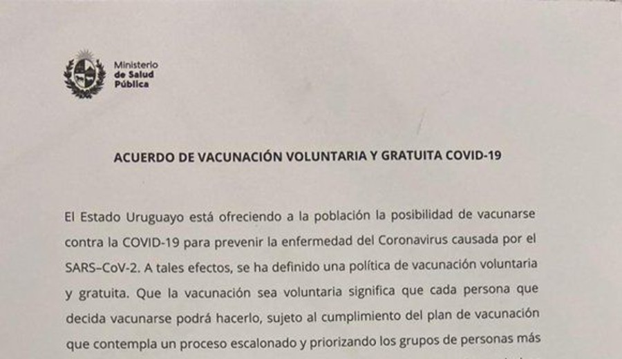 imagen de Consentimiento para vacunarse contra el Covid-19, establece “excusivamente” jurisdicción uruguaya para posibles reclamos