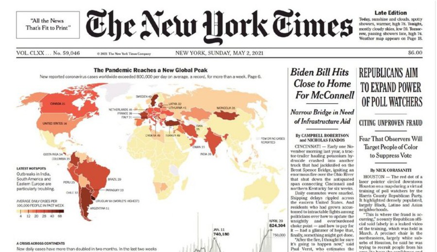 imagen de The New York Times “destaca” a Uruguay por liderar en casos nuevos cada 100 mil habitantes por Covid-19