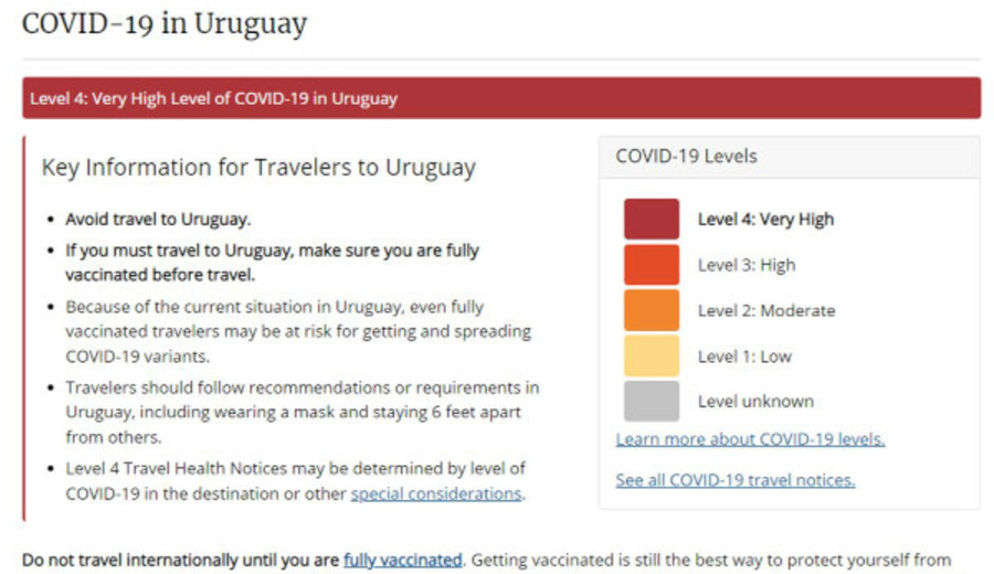 imagen de "Evite viajar a Uruguay", recomienda el Centro de Control y Prevención de Enfermedades de EEUU