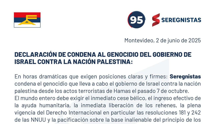 imagen de Seregnistas condena genocidio de Israel en Gaza