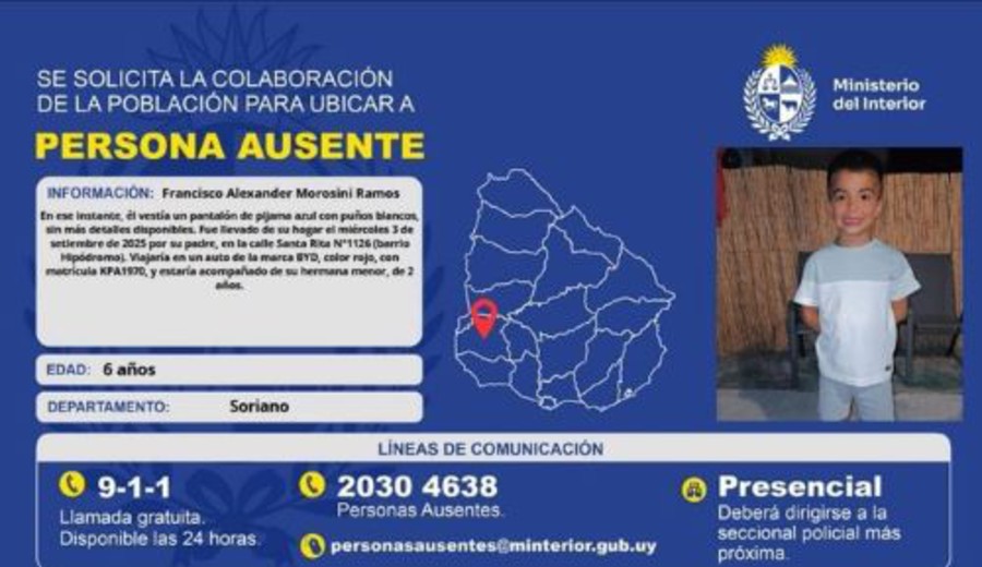 imagen de Intensa búsqueda de los dos niños secuestrado por su padre en Soriano
