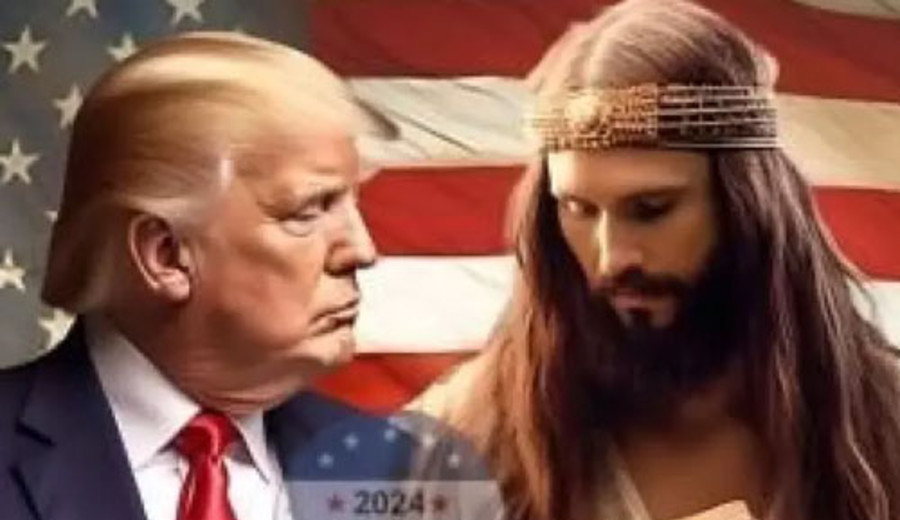 imagen de Otra imagen desafiante del magnate, ahora con Jesús a su lado