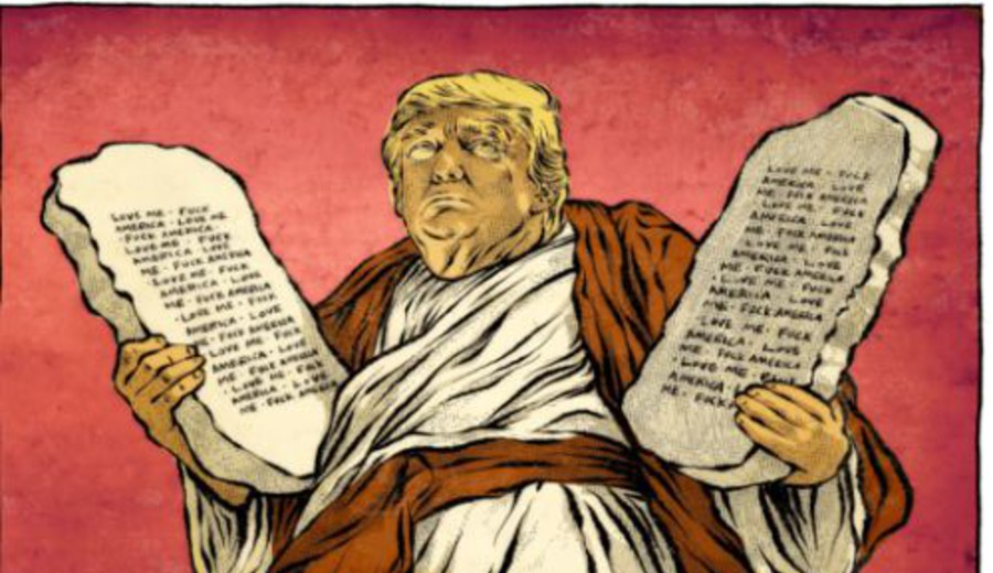 imagen de Trump el Dios. La forma en que se presenta a sí mismo como Jesús, o ungido por Jesús, es típica de los líderes de sectas
