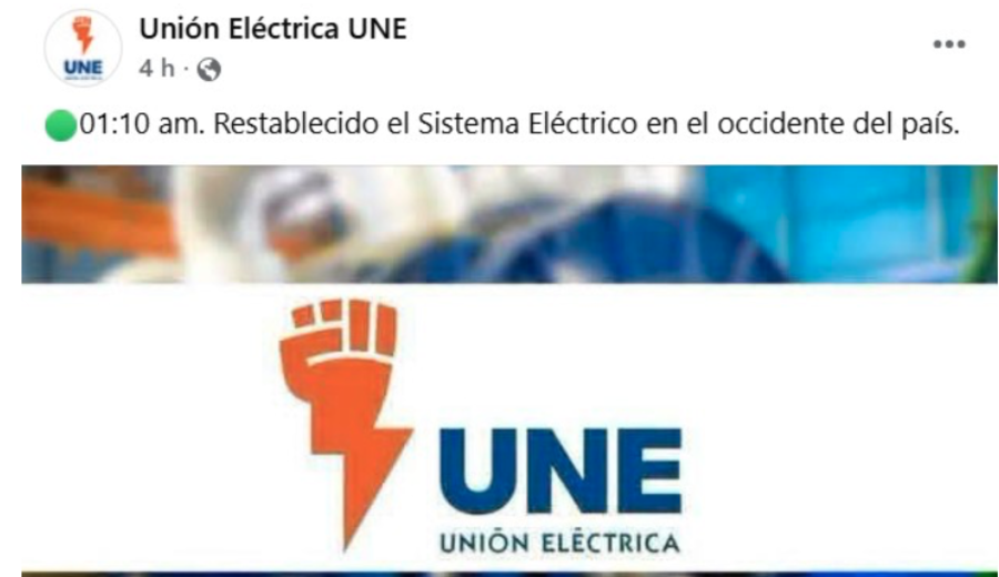 imagen de Cuba: UNE anuncia restablecimiento del sistema eléctrico en el occidente del país y los cubanos se muestran incrédulos