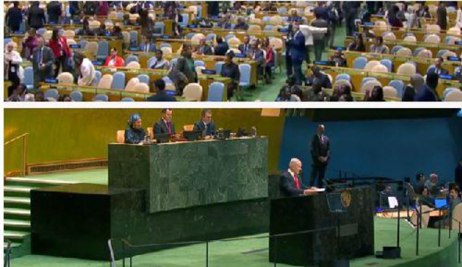 imagen de Netanyahu estalla de ira cuando la mayoría de los delegados abandonan su discurso ante la ONU